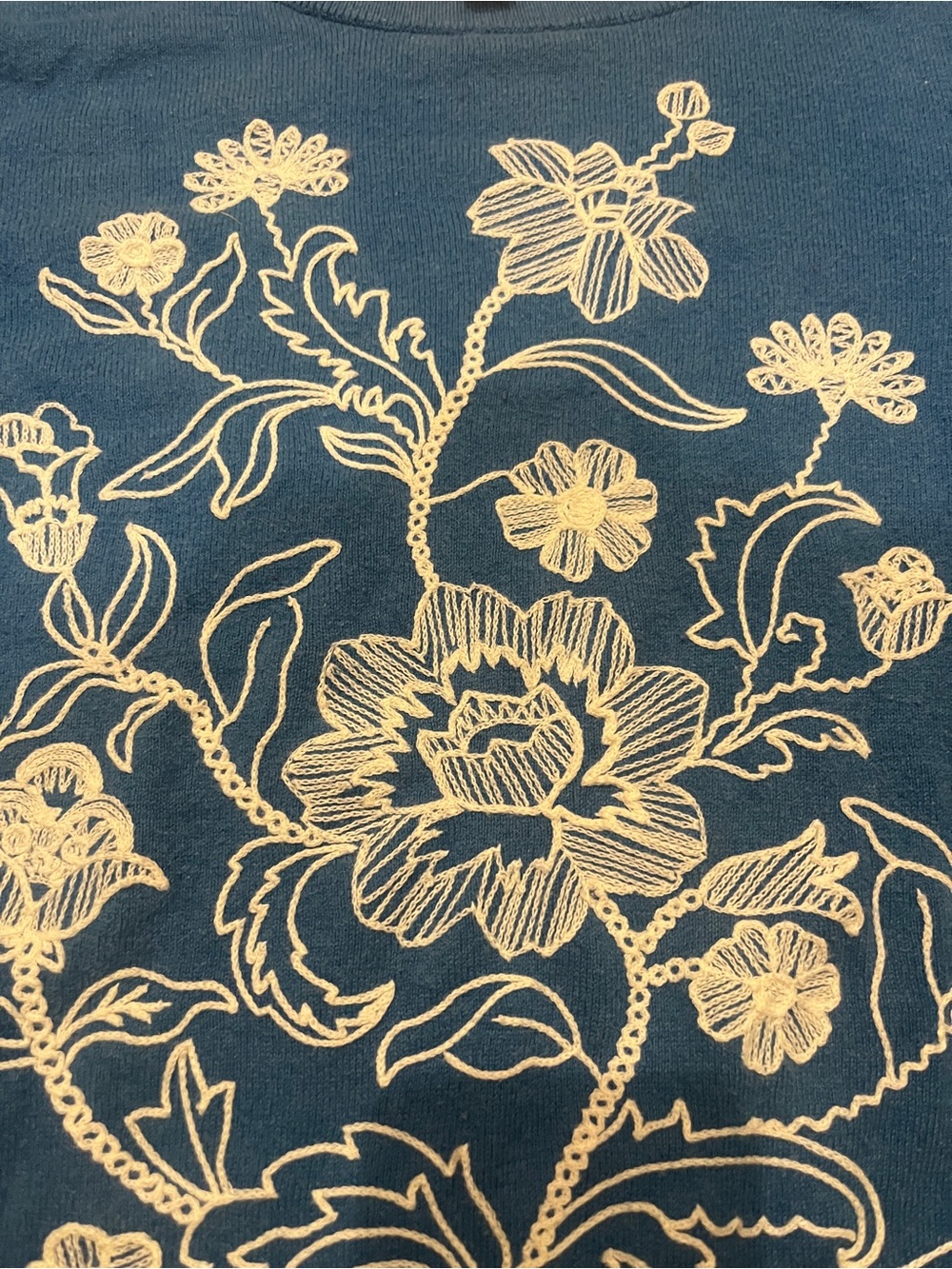 LOFT Blue Floral Embroidered Crewneck Sweater